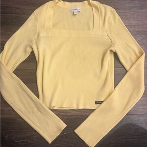 Calvin Klein Jeans Light Yellow Ribbed Long Sleeve Top